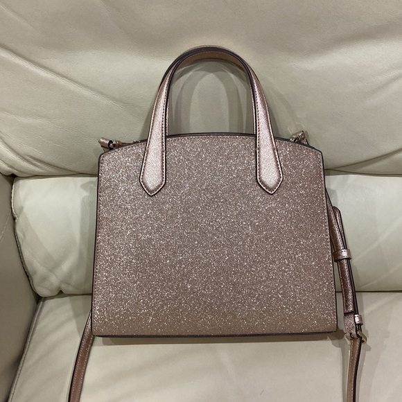 Kate Spade Rose Gold Tinsel Glitter Fabric Sparkle Satchel Purse Bag - Picture 12 of 14